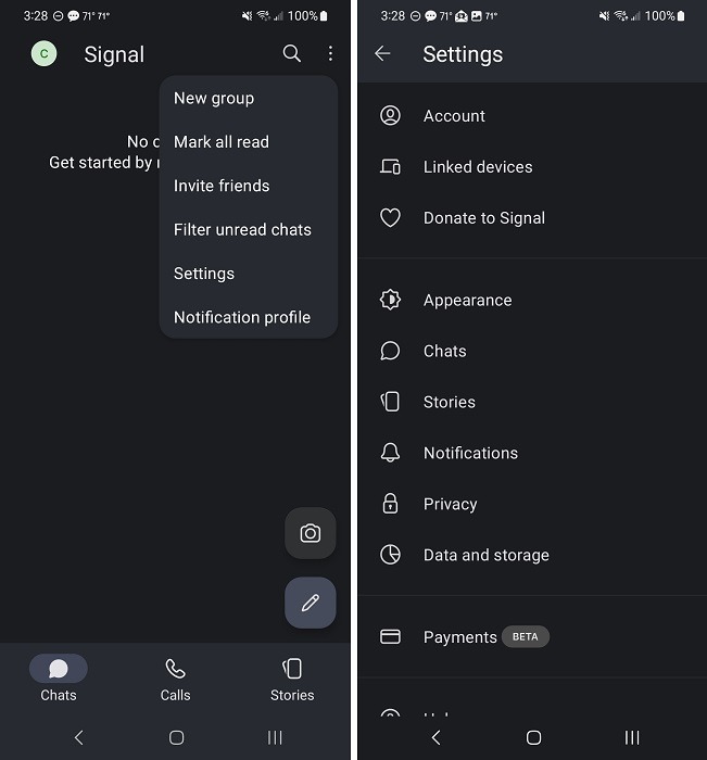 Signal app interface overview.