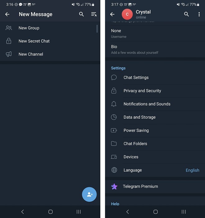 Telegram app interface overview.