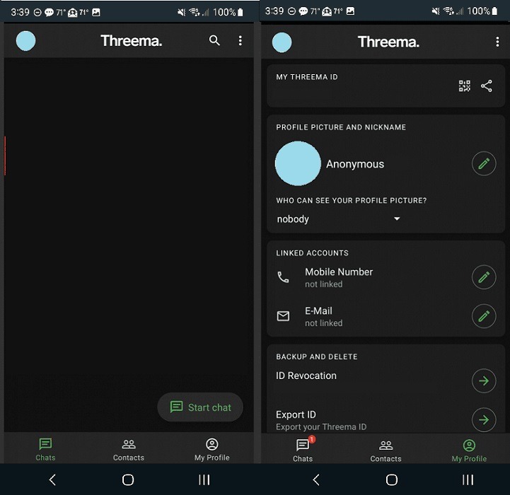 Threema app interface overview.