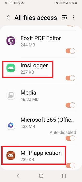 ImsLogger and MTP application identified in All files access 