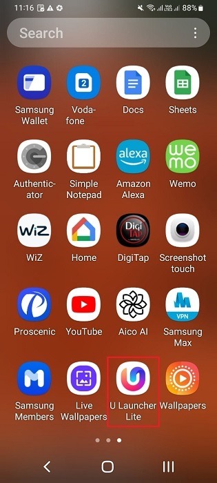 UI Launcher Lite app icon visible on Android home screen. 