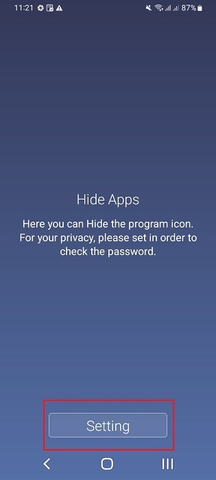 Hide apps setting in ULauncherLite app on Android home screen.