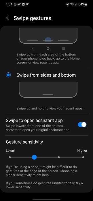 Customizing gestures via Android Settings. 