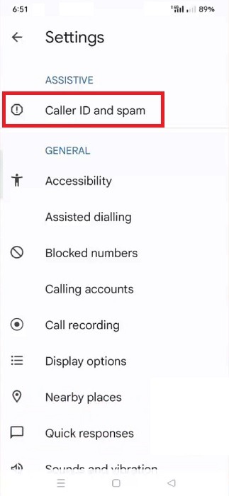 Tapping on "Caller ID and spam" option in the Google Phone app. 