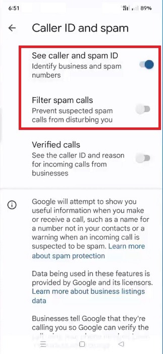 Turning on "See called and spam ID" and "Filter spam calls" options from Google Phone app. 