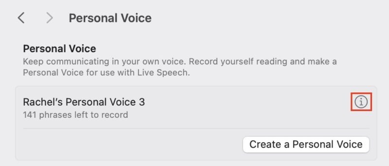 Info Button On Personal Voice