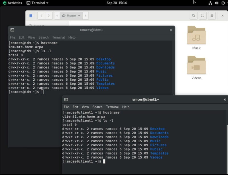 A screenshot showing a currently active roaming home directory over GNOME.
