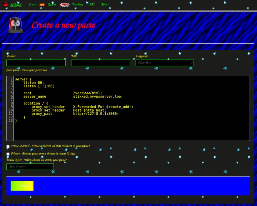 A screenshot showing a retro theme for Stikked.