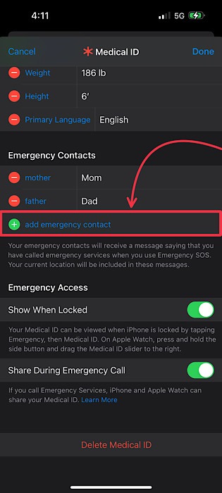 Iphone Add Emergency Contact