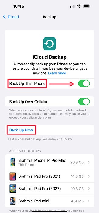 Iphone Backup Now Button