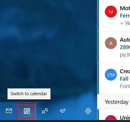 Clicking on the Calendar icon via the Mail app. 