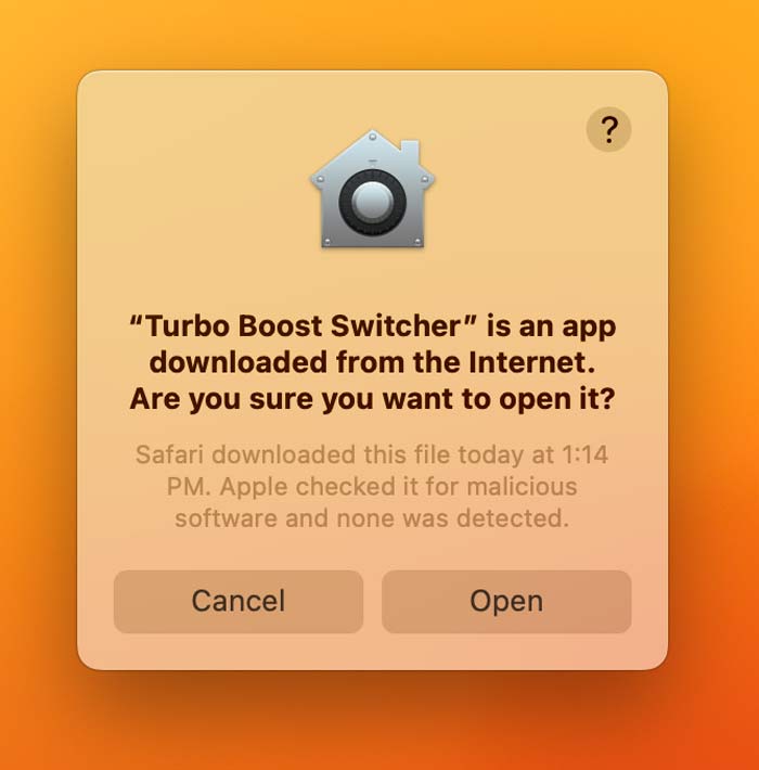 Mac Turbo Confirming The Security Prompt