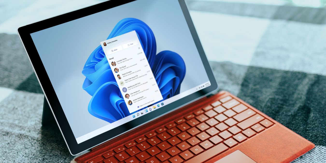 Windows 11 Teams chat open on a Surface laptop