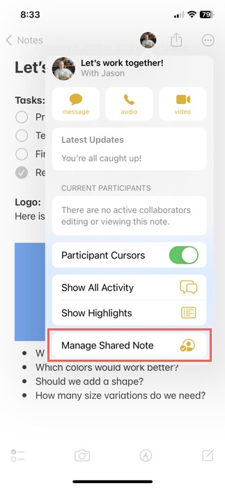 Manage a Shared Note in Notes