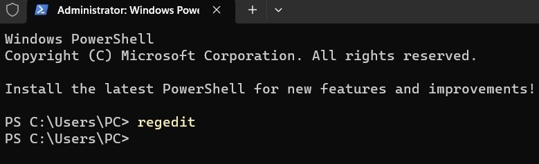 Typing command in PowerShell.