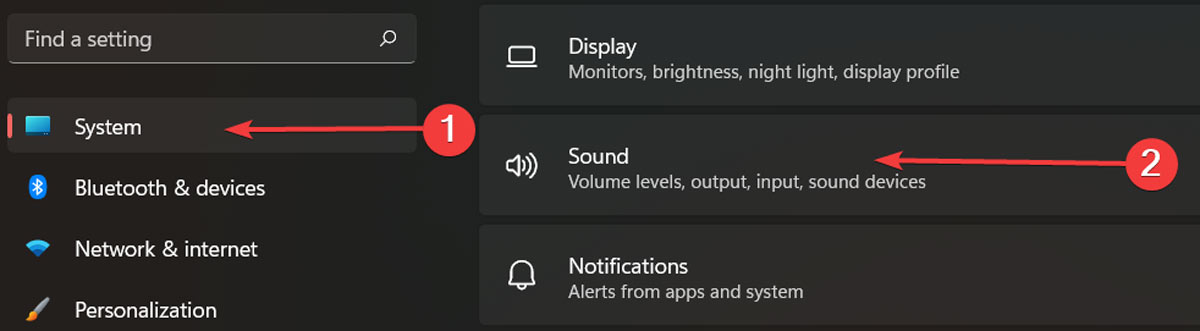 Opening Sound settings on Windows.