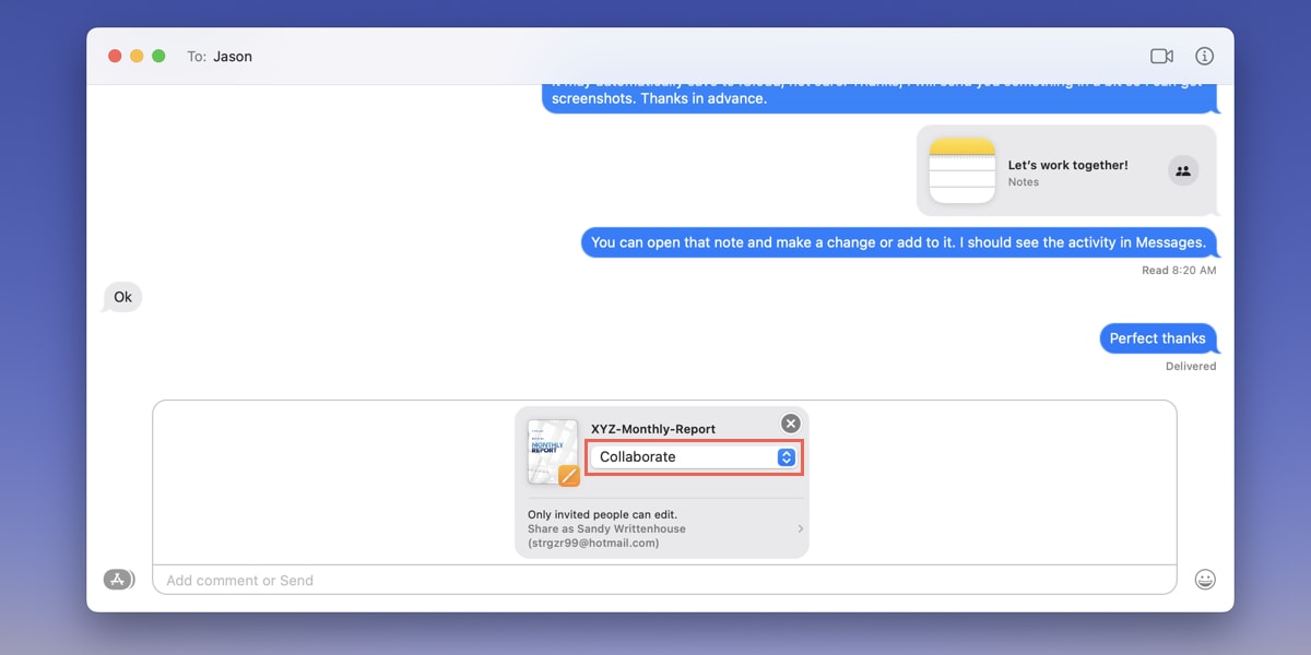 Collaborate for a file in Messages on Mac