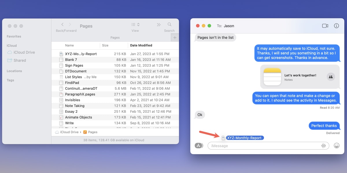 Dragging a file to Messages on Mac