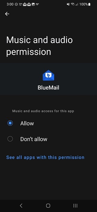 Adjusting permissions for app on Android.