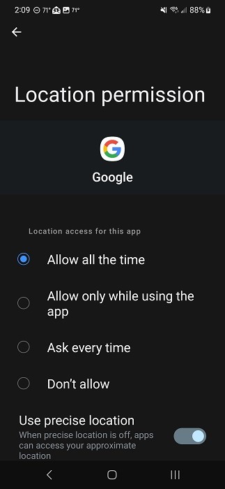 Changing local permission for Google app. 