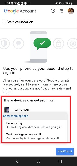 Setting device to receive prompts for 2FA verification. 