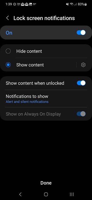 Optting whether to show lock screen notifications or not via Android Settings. 