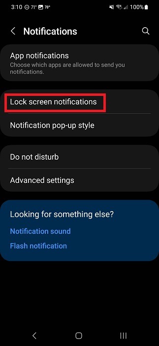 Selecting "Lock screen notifications" option in Android Settings.