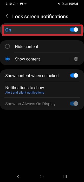 Toggling off all lock screen notifications via Android Settings.