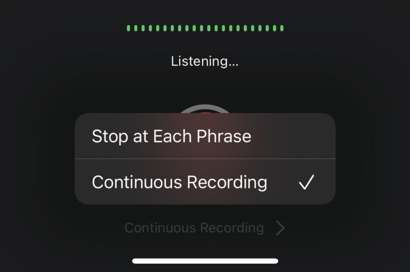 Continuous Recording and Stop at Each Phrase options.