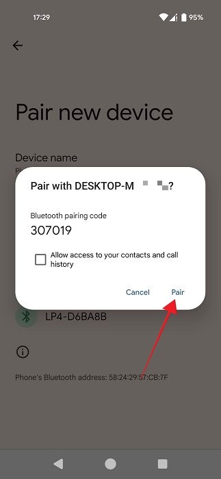 Remotely Transfer Android Mobile Pair Request