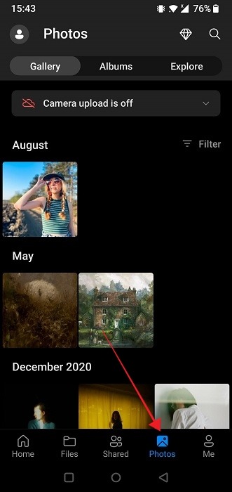 Checking uploaded images in OneDrive app for Android.
