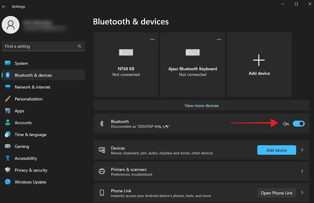 Checking Bluetooth is enabled on PC.