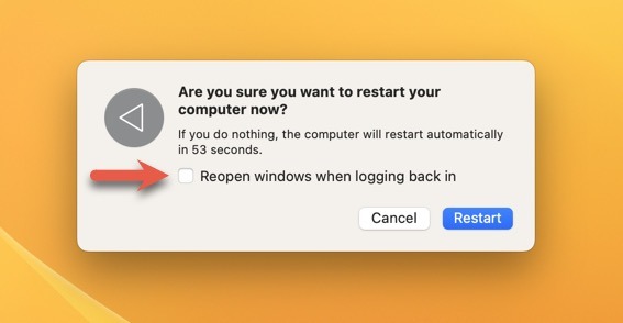 Reopen Windows When Logging Back In Checkbox