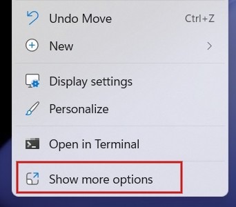 Clicking "Show more options" in desktop context menu. 