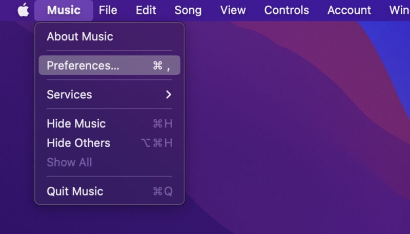 Selecting Preferences from Menu