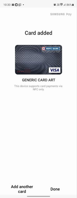 New card added in Samsung Wallet app. 