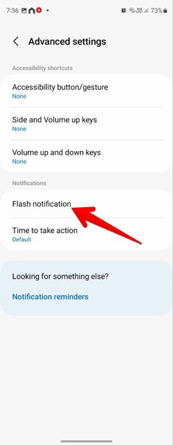 Tapping in "Flash notification" in Samsung Settings app. 