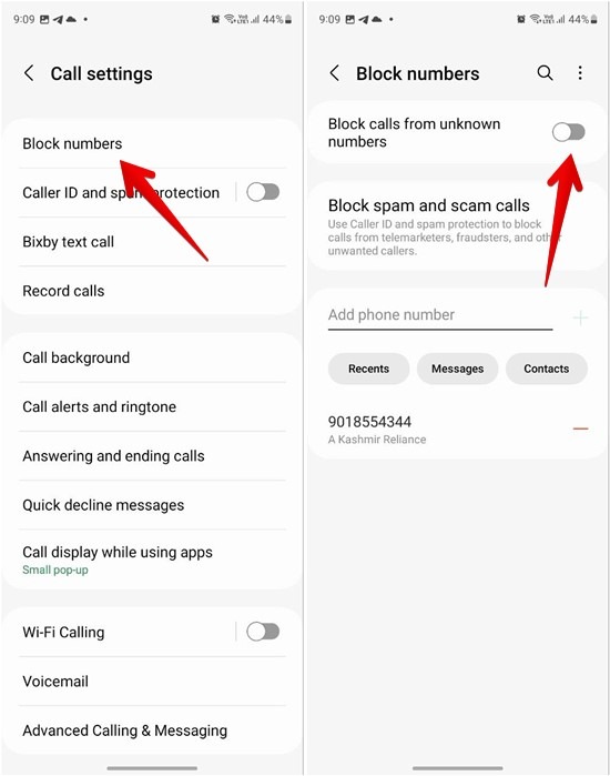 Toggling on "Block calls from unknown numbers" option under "Block numbers" in Samsung Phone app. 