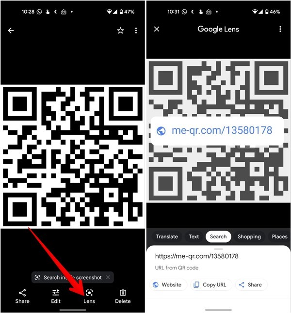 Scan Qr Code Screenshot Image Android Google Photos Lens