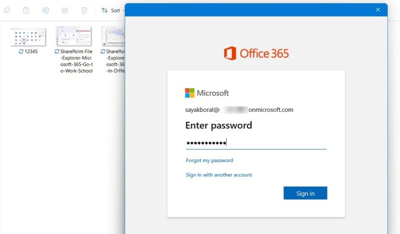Signing into OneDrive using Microsoft 365 Business account on a Windows 11 device.