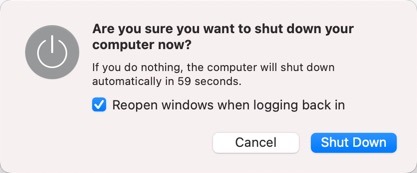 Shutdown Mac Popup Window