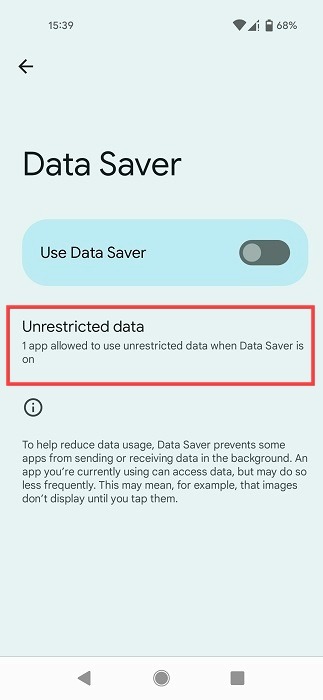 "Unrestricted Data" option under Data Saver on Android. 
