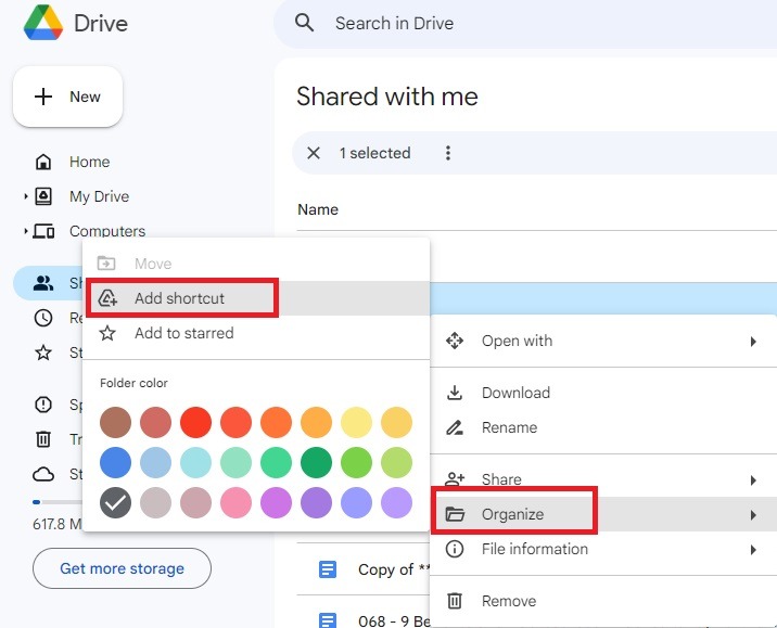Organize your shared folder by adding a shortcut to your desktop.