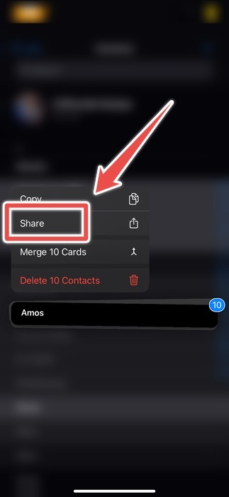 The Share Button When Sharing Multiple Contacts On Iphone