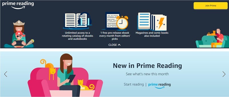 Amazon's Prime Reading benefits page.