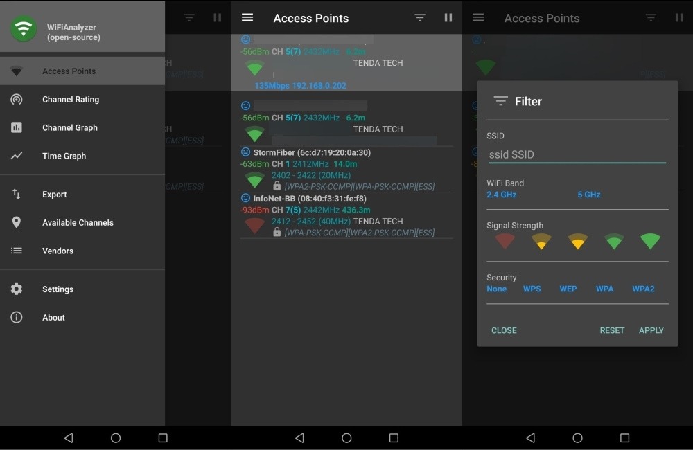Wifi Analyzer app interface overview.