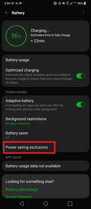 Excluding Spotify from battery optimization features.