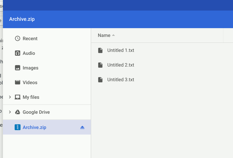 Chrome Files App Mounted Zip File