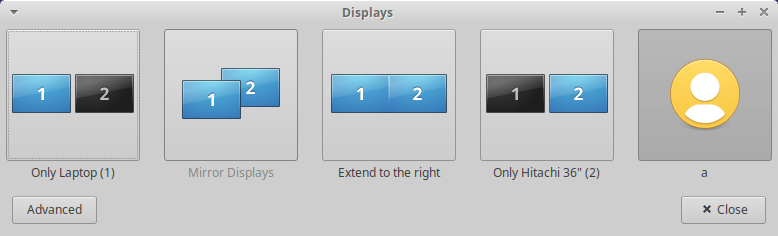 A screenshot showing the Display configuration submenu inside XFCE.
