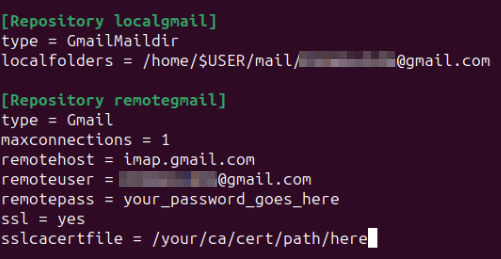 A terminal showing the Offlineimap information for email in Emacs.
